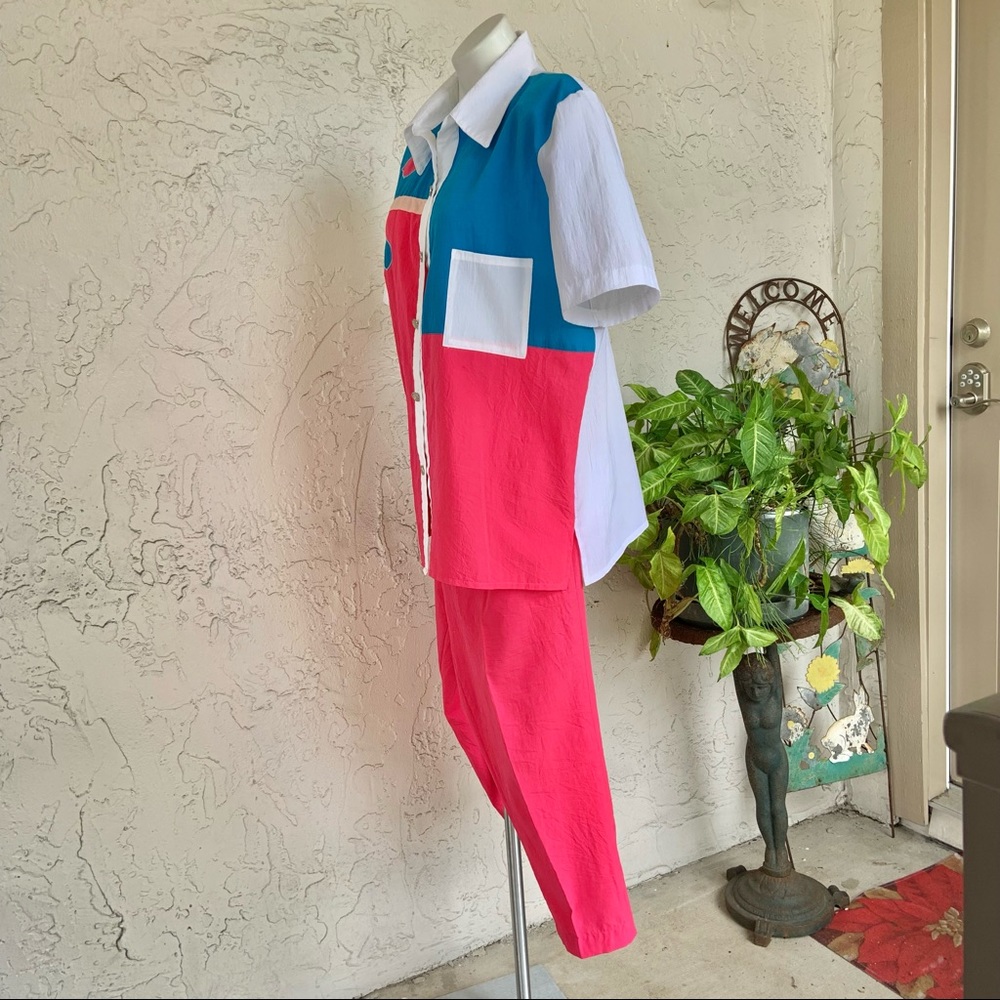 Vintage 80s Pink/Blue/White Colorblock Pantsuit